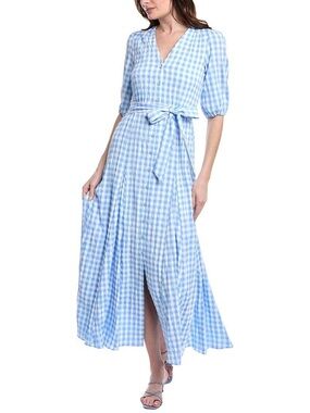 Taylor Light Blue Gingham Midi Dress